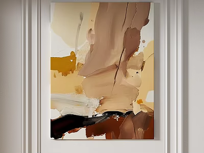 Abstract Painting with Warm Brown Beige Black Tones and Textured Brushstrokes 3d model