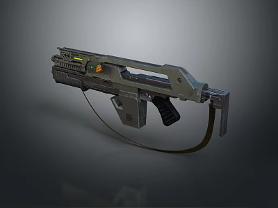 Futuristic Sci Fi Weapon With Metallic Body Tactical Grip And Adjustable Strap Design 3d model