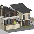 Modern Detached Villa With Black Roof Large Windows Stone Exterior Balcony And White Car