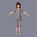 3D Female Character In Striped Pajamas With Short Hair And Arms Outstretched On Gray Background