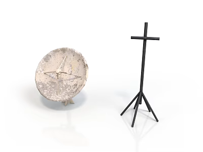 Vintage Round Compass And Black Tripod Cross Stand On White Surface 3d model