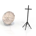 Vintage Round Compass And Black Tripod Cross Stand On White Surface