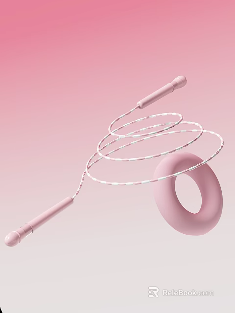Pink Striped Jump Rope With Hula Hoop For Fitness Training Equipment 3d model 