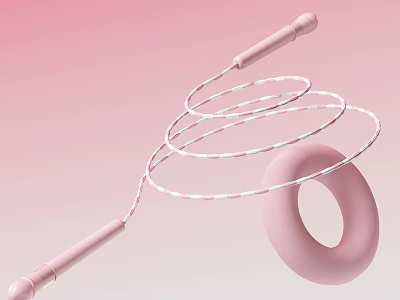 Pink Striped Jump Rope With Hula Hoop For Fitness Training Equipment 3d model