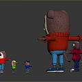 Cartoon Bear Character In Red Sweater Standing With Outstretched Arms And Smaller Characters