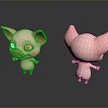Cute Pink Pig Cartoon Character 3D Model Front And Back View 3d model