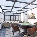 Villa Balcony Enclosed Sunroom with Glass Roof Windows Sofa and Mahjong Table