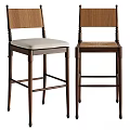 Classic Bar Stools With Wooden Frame Woven Backrest And Light Upholstered Seat
