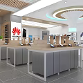 Modern Digital Store Interior With Smartphones Laptops On Round Display Counters And Customer Seating 3d model