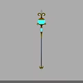 Enchanted Glowing Blue Gem Staff With Golden Decorations And Long Pole