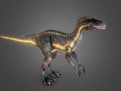 3D Rendered Dinosaur Character With Glowing Stripes And Detailed Skin Texture 3d model