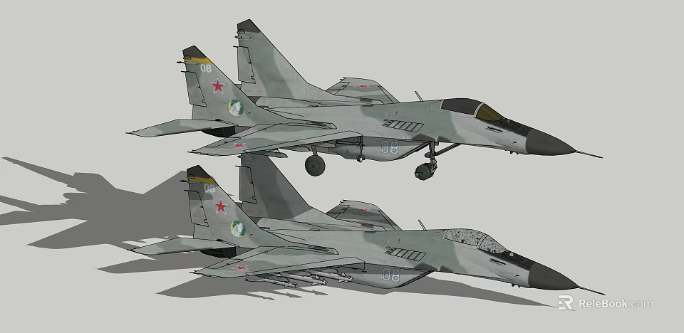 Military Fighter Jets With Camouflage Paint And Missiles Red Star On Tail 3d model 