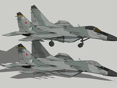 Military Fighter Jets With Camouflage Paint And Missiles Red Star On Tail 3d model
