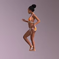 A Woman In Orange Bikini Standing And Posing Against Light Brown Background
