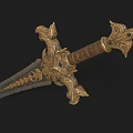Ornate Decorative Sword Featuring Intricate Carvings Golden Hilt And Detailed Blade Design