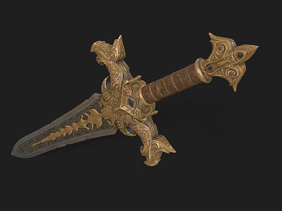 Ornate Decorative Sword Featuring Intricate Carvings Golden Hilt And Detailed Blade Design 3d model