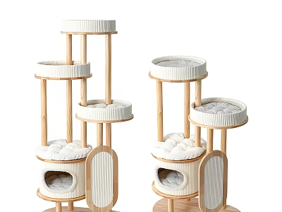 Stylish Wooden Multi Tiered Cat Climbing Shelf With Padded Beds And Cozy Condo 3d model