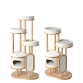 Stylish Wooden Multi Tiered Cat Climbing Shelf With Padded Beds And Cozy Condo