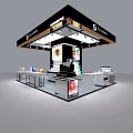 Specialty Store Booth With Modern Display Counters Products And Brand Logos