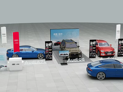 Audi Car Exhibition Stand Featuring Q5L Models And Various Colored Vehicles 3d model