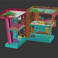 Kids Colorful Multilevel Dollhouse Play Set With Furniture And Decorative Balcony