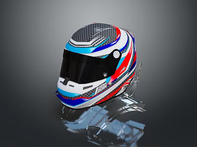 Colorful Racing Helmet With Carbon Fiber Texture And Transparent Front Visor 3d model