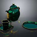 Elegant Green Household Items Including Teapot Teacup Saucer And Tray With Gold Accents