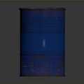 Cylindrical Blue Rusty Metal Barrel With Ribbed Surface On Dark Background