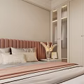 Cozy Elegant Modern Bedroom Interior With Pink Upholstered Headboard Chandelier And Nightstands