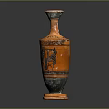 Ancient Greek Style Carved Vase With Figures Animals And Orange Black Design