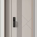 Dark Gray Security Door With Electronic Keypad Lock And Grid Pattern Design