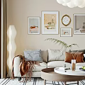 Modern Living and Dining Room Interior With Sofa Coffee Table Rug And Decorative Paintings