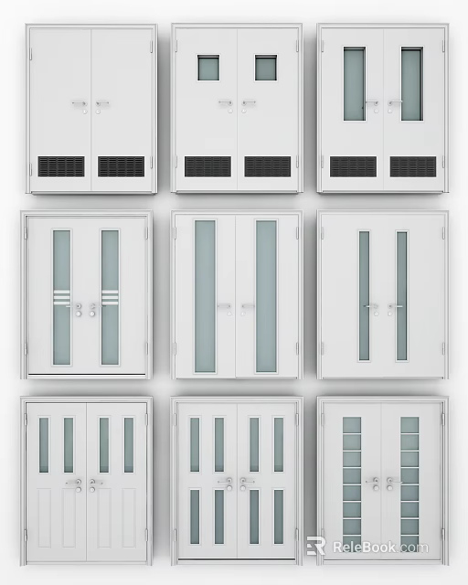 White Doors With Various Glass Panel And Frame Designs For Interior Use 3d model