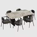 Rectangular Marble Top Dining Table Set with Gray Upholstered Chairs and Black Metal Legs 3d model