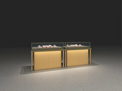 Two Beige Modern Showcase Shelves With Glass Display Cabinet For Items 3d model