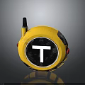 Yellow Circular Electronic Device With Antenna On Top And Black Circle White T