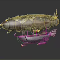 Steampunk Vintage Airship Model With Leather Fabric And Metal Structure Design