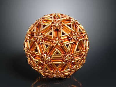 Golden Spherical Decorative Ornament For Modern Home With Intricate Geometric Openwork Design 3d model