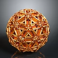 Golden Spherical Decorative Ornament For Modern Home With Intricate Geometric Openwork Design
