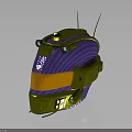 Futuristic Sci Fi Style Helmet With Gold Purple Orange Accents Transparent Visor And Antenna Design