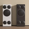 Modern White and Black Washing Machines with Round Control Panels and Stylish Design