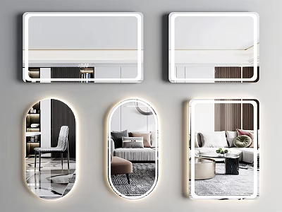Various Shaped Modern Mirrors Enhancing Interior With Room Reflections And Decor 3d model