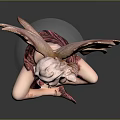 Woman Fairy Statue With Leaf Shaped Wings Sitting On Transparent Sphere