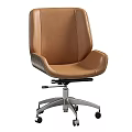 Modern Brown Leather Office Chair With Swivel Base Silver Frame And Rolling Casters