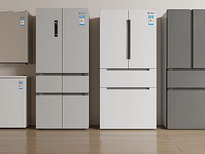 Various Styles of Modern Refrigerators and Freezers in Different Colors on 3d model