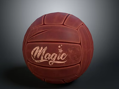 Red Leather Basketball With Embossed Magic Text And Star Design 3d model