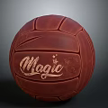 Red Leather Basketball With Embossed Magic Text And Star Design