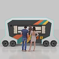 Stylish Modern Pizza Food Truck With Colorful Stripes And Customers Ordering