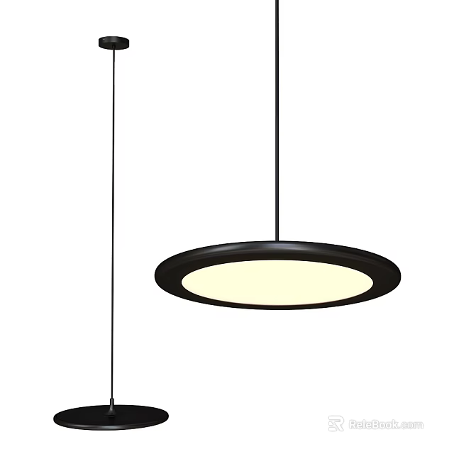 Minimalist Round Pendant Light With Black Frame And White Light Source 3d model