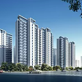 Modern High Rise Residential Buildings with Glass Curtain Walls and Green Landscaping